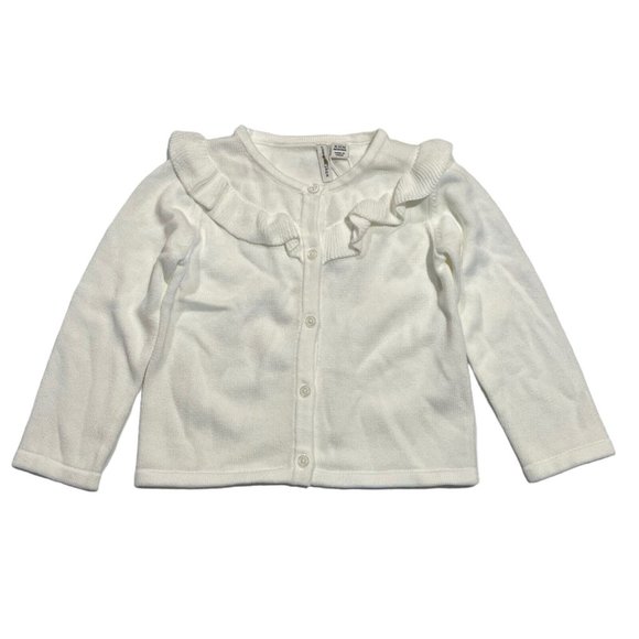 NWT JANIE AND JACK Baby Girl Cardigan Sweater 2T White Ruffle Button - Picture 1 of 5